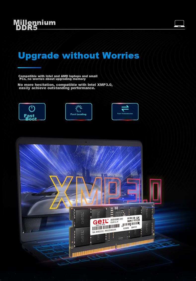 GEIL, Jinbang, 32GB (16GB X 2), DDR5 4800, Laptop Memory Module, Millennium Series 9