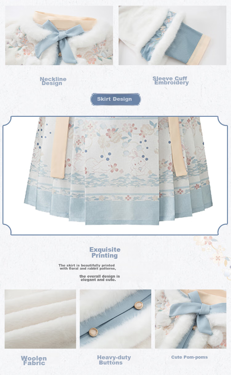 Qibo Girls' New Year Outfit, Winter Children's Hanfu, 2026 New Style Ming Dynasty Greeting Costume, Moon White Star, Size 100 5