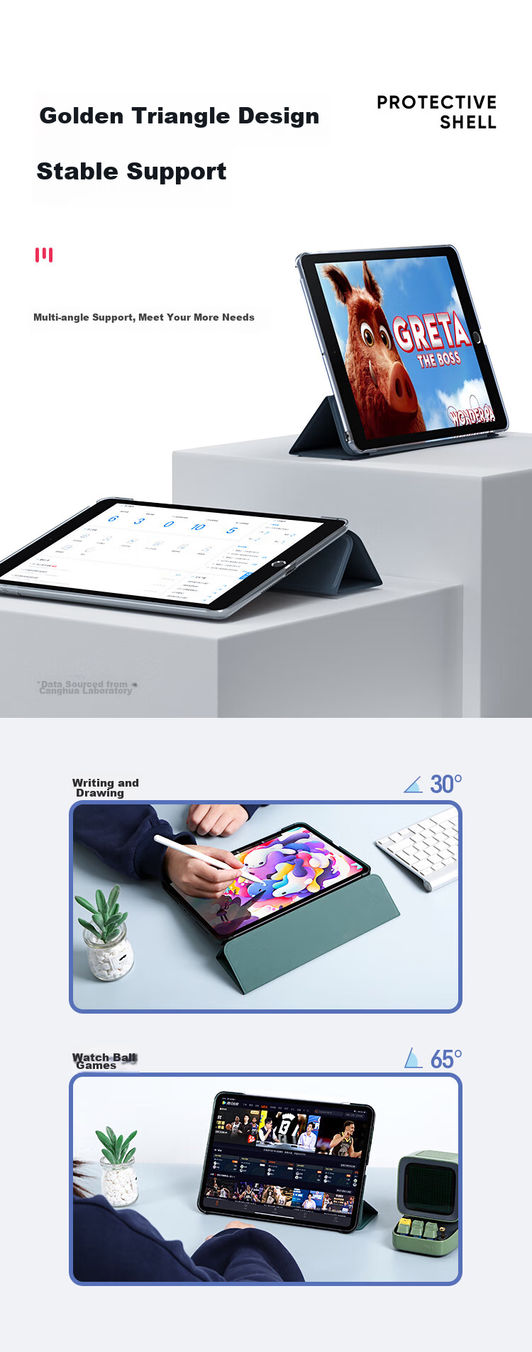 CangHua Compatible with IPad Air 2/1 Protective Case, 9.7 Inch Universal IPad 6/5 Protective Cover, Apple Tablet Tri-Fold Stand Ultra-Thin Full Protection Shockproof Case 7