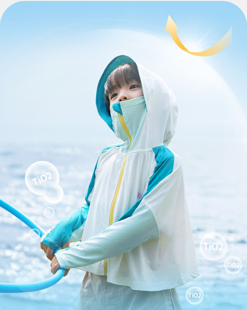 SHUKIKU Children's Sun Protection Clothing, UV-Resistant, Original Yarn Ice-Cool Breathable, Boys And Girls Cape Sun Protection Garment, Blue, 120/60 12