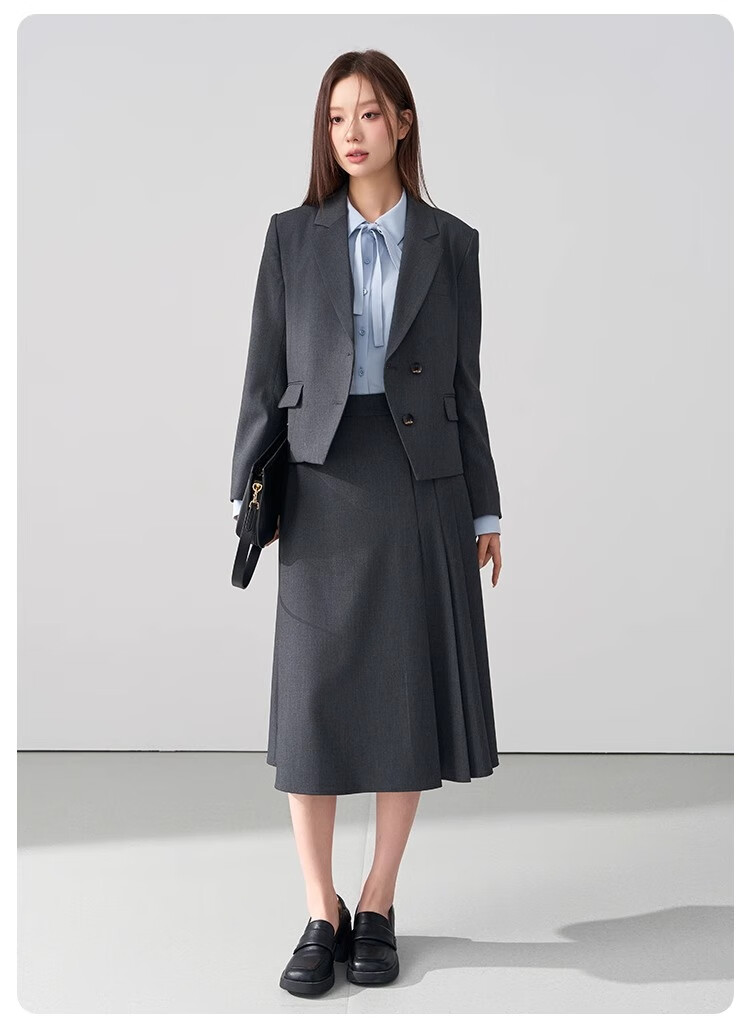 Bodexiaojie Beige Interview Suit Jacket for Women, Professional Commute Formal Wear, Lightweight Office Suit for Petite Figures 23