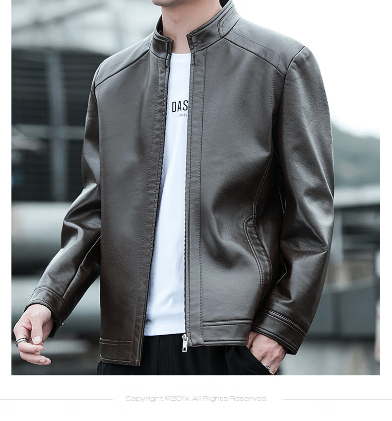 KAISER Leather Jacket for Men, Stand-Up Collar PU Leather Coat, Autumn And Winter Middle-Aged Motorcycle Single Leather Jacket KS81375 5