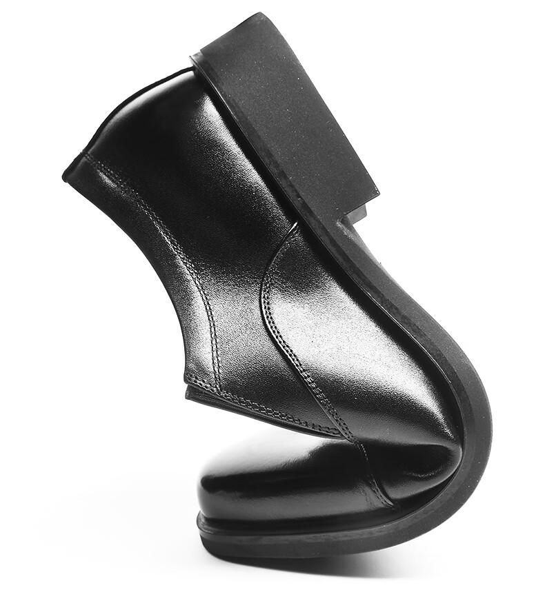 3515 Qiangren Formal Shoes for Men with Three-Joint Design, Leather Business Casual Slip-On Style, Top-Grain Cowhide, Black, Size 46 10