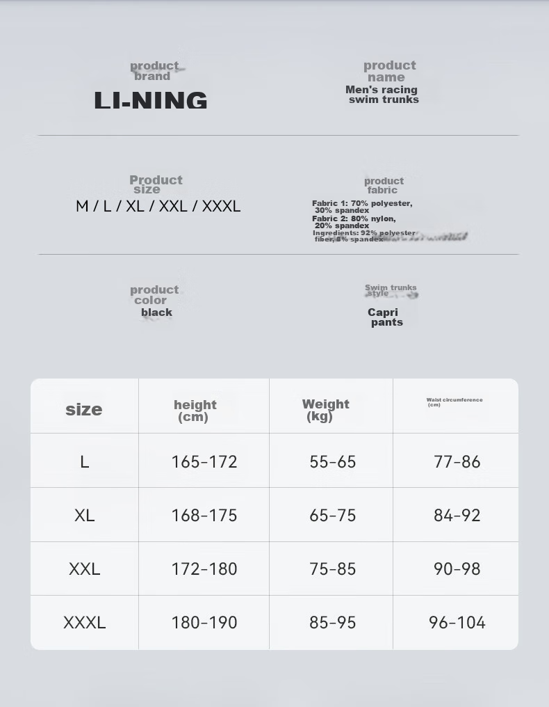 Li-Ning Swimming Trunks for Men, Knee-Length, Professional Fitness Plus Size Swimming Gear, 2091 Black XL 8