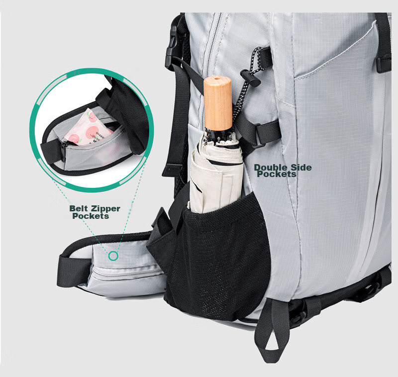 WEWOO Outdoor Hiking Backpack, Lightweight Rucksack, Professional New Model, Large Capacity, Travel Sports Waterproof Nylon, White 11