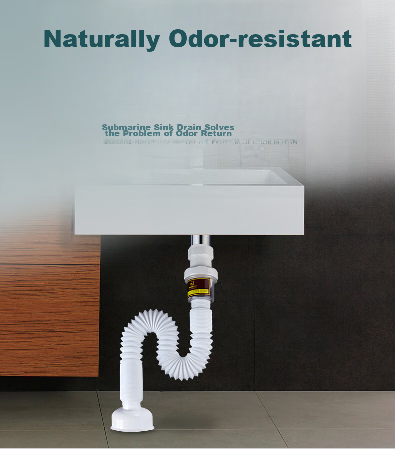 Submarine SQ-1 Basin Sink ABS Anti-Odor Drain Pipe, S-Bend Extendable Drain Pipe, Insect And Odor Preventio 2