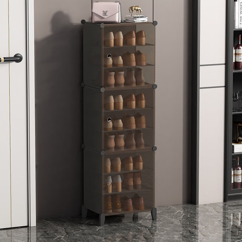 Anerya Shoe Cabinet Entryway Simple Storage Unit, Ultra-Thin Dormitory Shoe Rack, Multi-Layer Home Use, 9-Tier Dark Tea Color