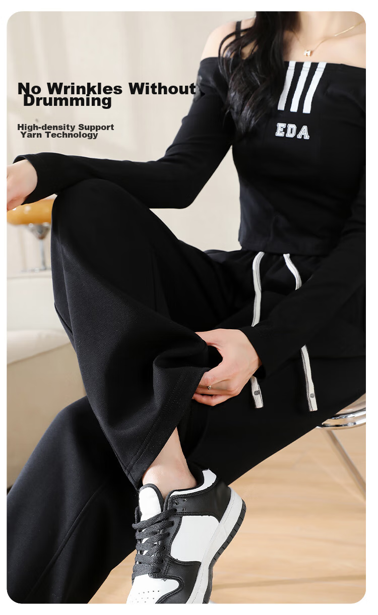 FitonTon Women's Casual Pants, Spring And Summer Straight-Leg Sports Chenille Wide-Leg Trousers, Flowing Floor-Length Pants, High-Waisted Slimming Sweatpants 8
