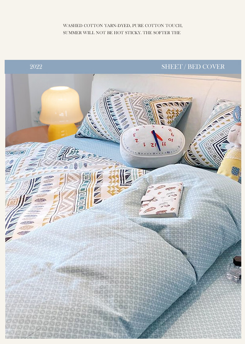 I-WILL All-Cotton Instagram-Style Printed Duvet Cover And Bed Sheet Set, Spring And Summer Bohemian Style Pure Cotton Bedding Set for 1.8/2.0m Bed 4