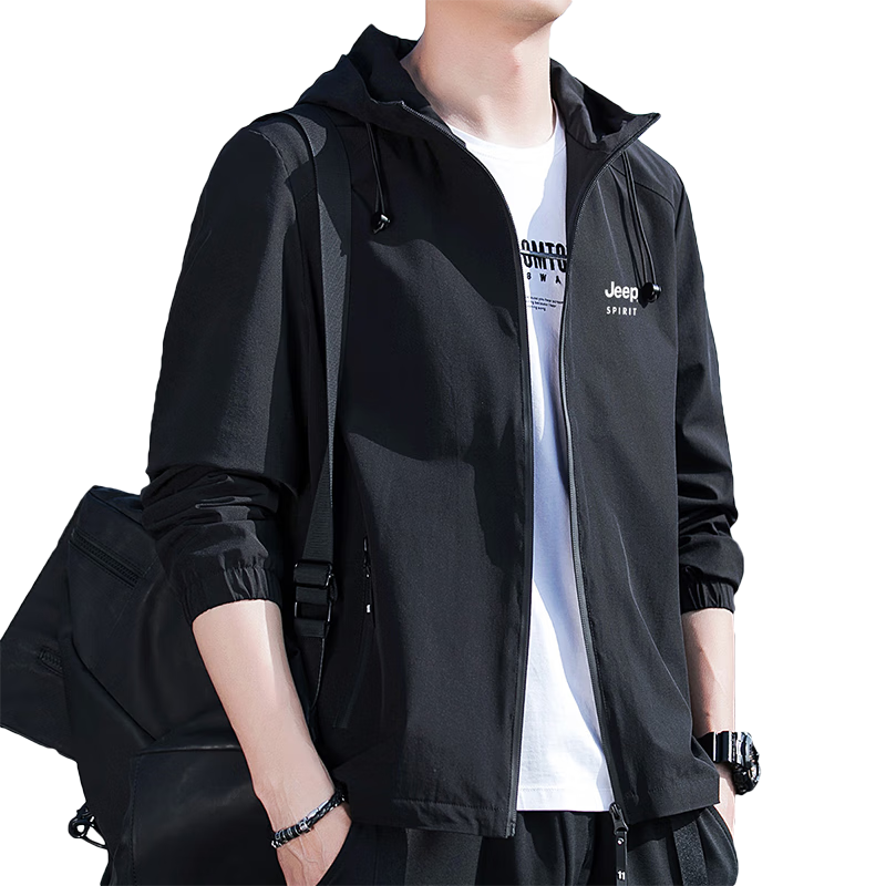 JEEP SPIRIT Men's Hooded Jacket, Spring And Autumn Casual Outerwear for Men, Black, Size 3XL