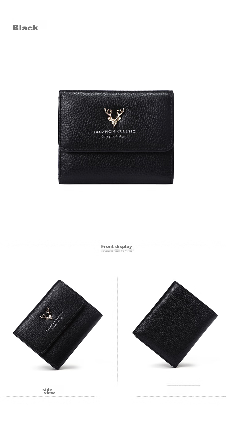 TUCANO Ladies' Wallet, Short Style, Two-Fold, Sweet And Elegant, Two-Layer Cowhide, Slim Purse, Practical, Birthday Gift for Wife on May 20 14