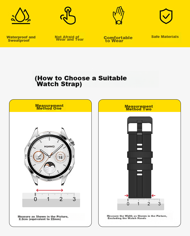 MSSM Compatible Huawei Watch Band for Watch5/4/GT6/GT6pro/5/4pro/3/buds/Honor Skin-Friendly Silicone Watch Strap [Space Gray] 46/48mm Dial 3