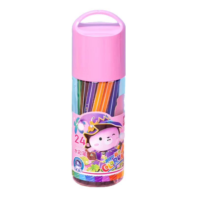 Deli 24-Color Washable Watercolor Markers (Pink) Hexagonal Pen Barrel Children's Drawing Colored Coloring Pens Art Supplies Storage Tube 6954 Watercolor Pens Graduation Gift for Boys And Girls