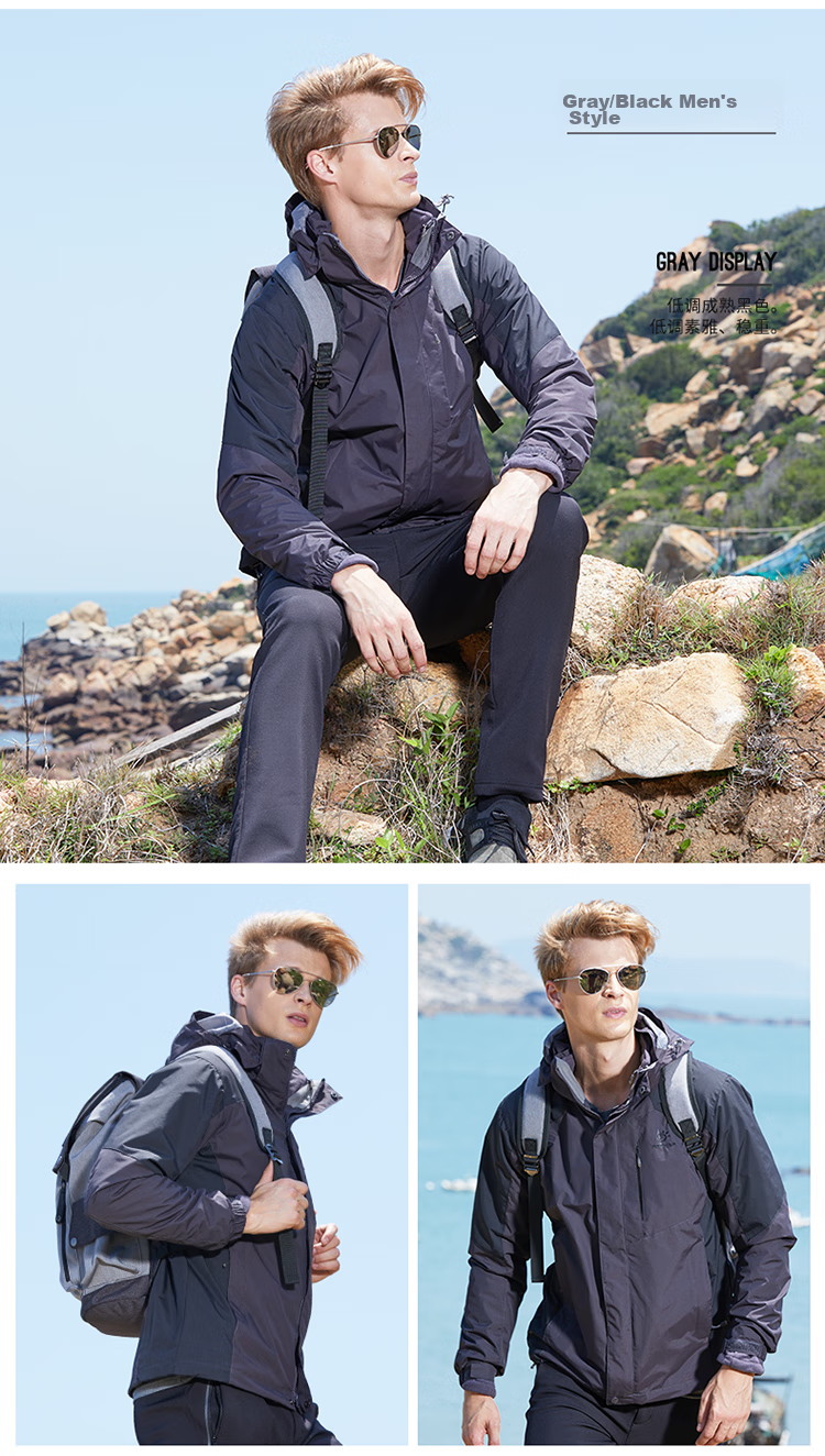 TECTOP 3-in-1 Two-Piece Men's Outdoor Jacket with Fleece Liner for Mountaineering and Skiing, Royal Blue, M 22