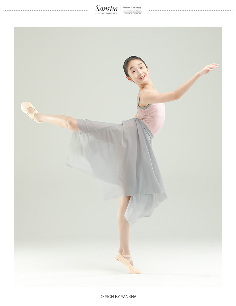 Sansha Girls' Ballet Leotard, Color-Block V-Neck Spaghetti Strap Bodysuit, Children's Dance Practice Outfit, Light Blue, XL 6