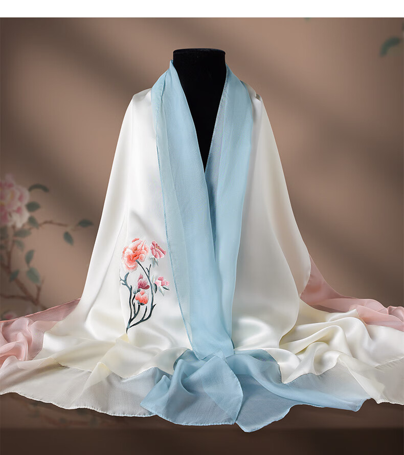 Hangsifu Handmade Suzhou Embroidery Silk Scarf Shawl Wrap, Autumn And Winter Neck Protection Warm Scarf, Birthday Gift for Mom, Gift Box 13