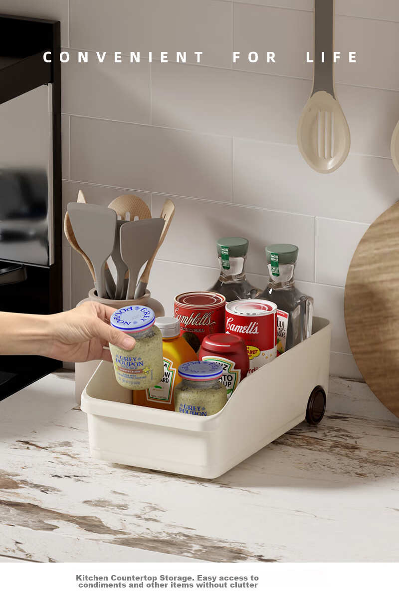 Baicaoyuan Storage Box, Kitchen Organizer with Wheels, Cabinet Clutter Storage Basket, Under-Sink Organizer, Set of 2 10