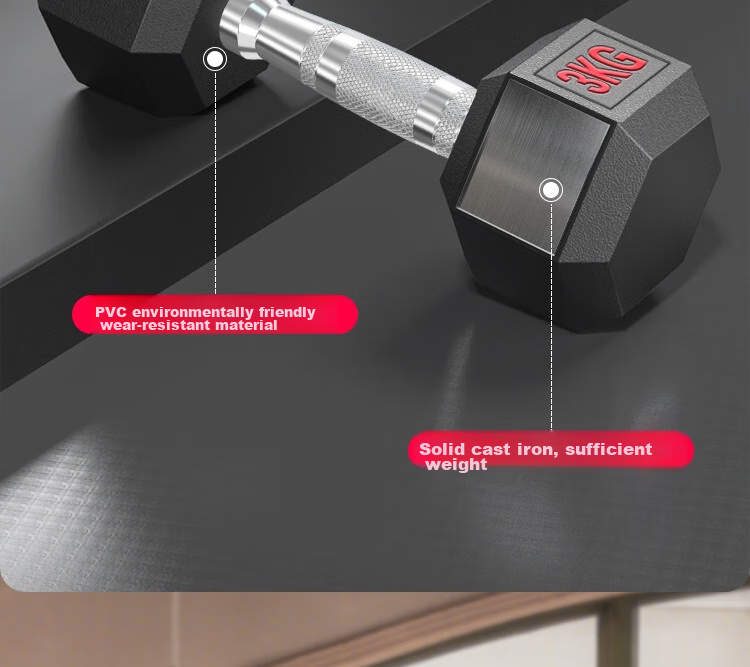 Chengyue Rubber-Coated Dumbbells for Men And Women, Hexagonal Home And Commercial Professional Gym Solid Steel Equipment Combination Set 3KG*2 12