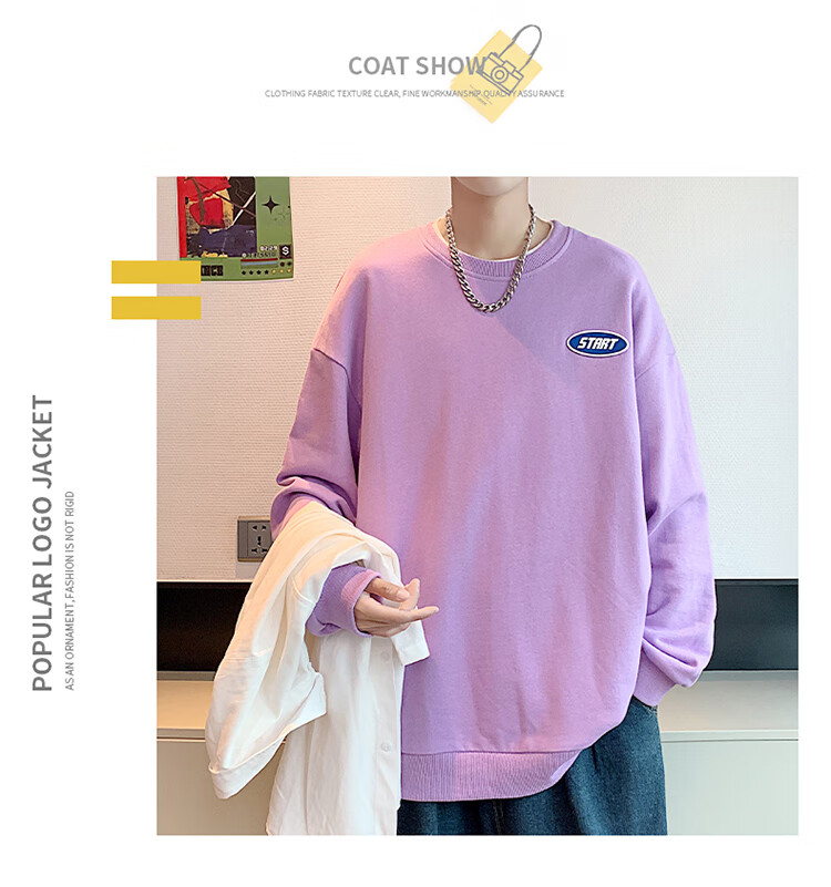 Homlean American Retro Crew Neck Sweatshirt for Men, Autumn Long-Sleeve Pullover Top, Versatile Casual Simple HM03 Fluorescent Green 3XL 9