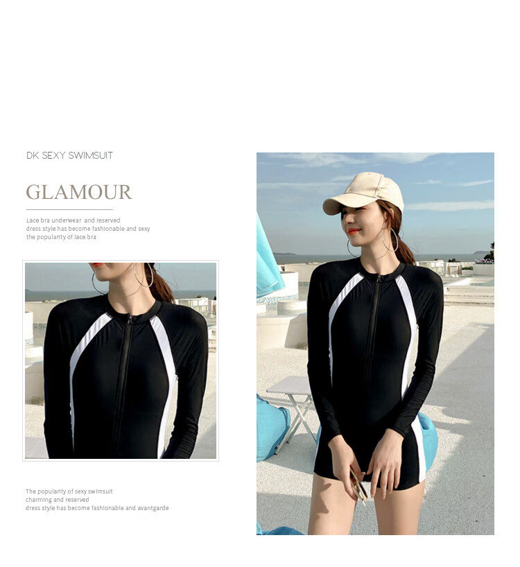 DK Women's Swimsuit, Korean Style, Sexy yet Modest, Long Sleeves, Sun Protection, Tummy Control, Slimming One-Piece Sportswear for Swimming And Hot Springs, XL 6