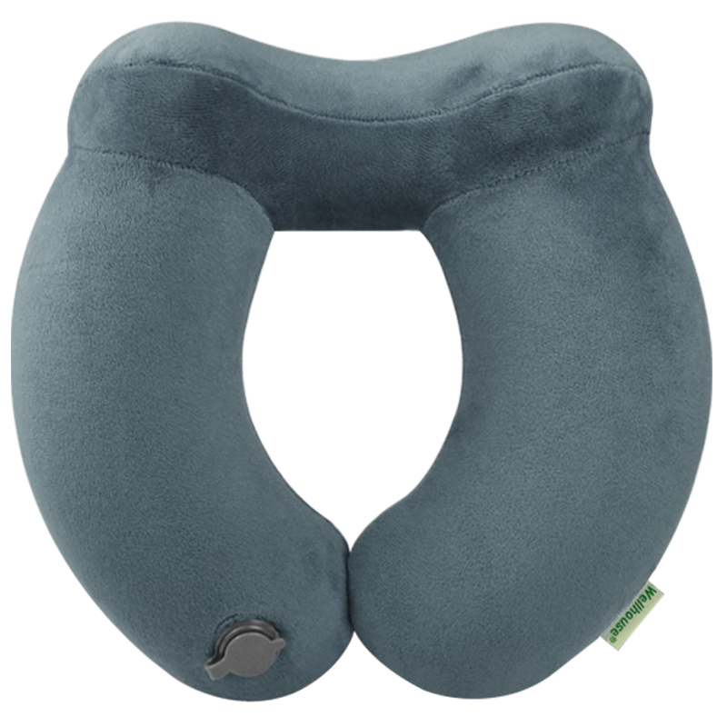 WELLHOUSE Summer Travel Neck Pillow Set of 4 with Eye Mask, Storage Bag, U-Shaped Pillow, Portable Nap Aid, Gray