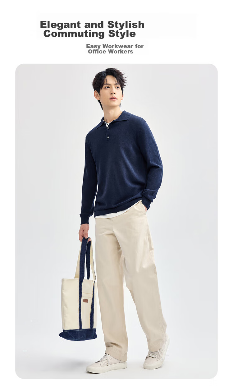 Giordano Men's Shirt Collar Knit Sweater, Anti-Pilling Lapel Sweater, Pure Cotton Men's Long-Sleeve Polo Shirt 18054612 7