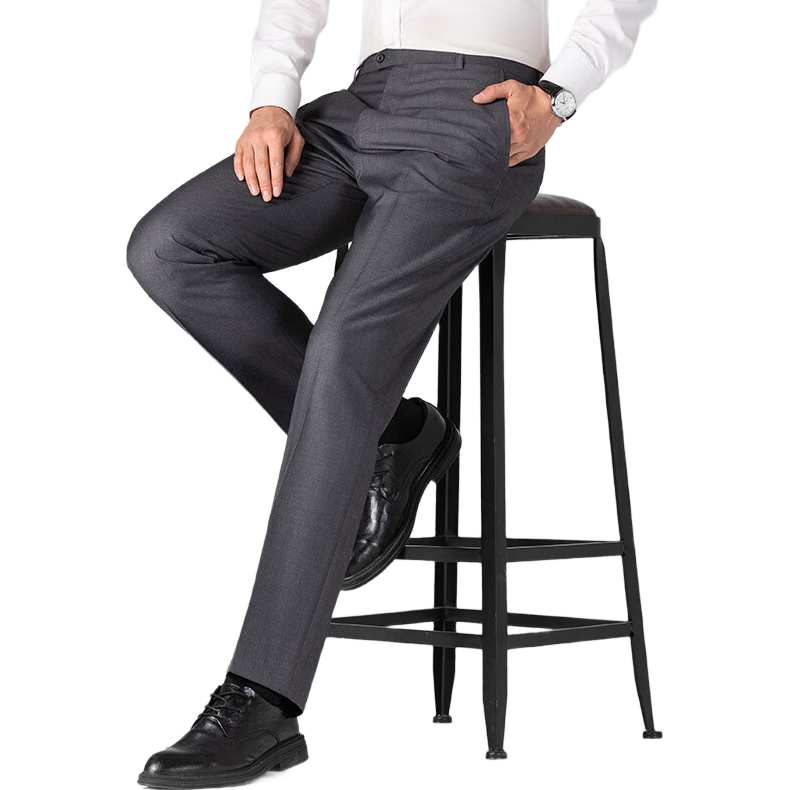 ROMON Wrinkle-Free Dress Pants for Men, Straight-Leg Stretchy, Spring And Autumn 2026, Middle-Aged And Young Business Workwear Style Professional Trousers, Gray, Size 29