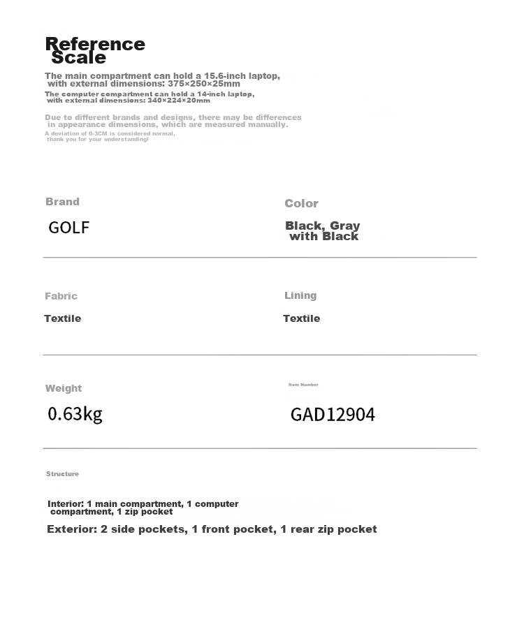 GOLF Business Briefcase for Men, 14/15.6-Inch Laptop Bag, Casual Document Bag, Shoulder Crossbody Bag 13