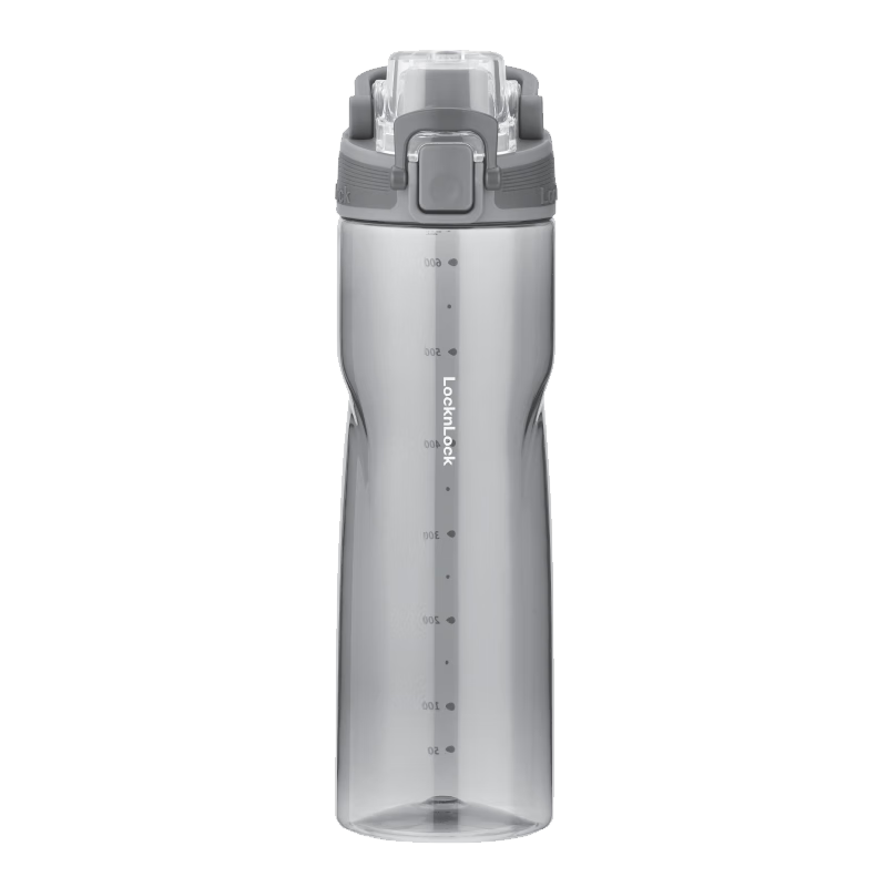 LOCK&LOCK Plastic Sports Water Bottle with Scale And Handle for Summer, Portable Water Bottle for Men And Women, 700ML, Gray