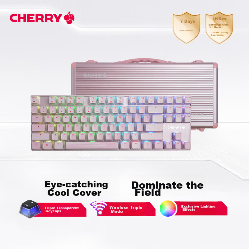 CHERRY MX8.2Xaga Wireless Keyboard, Bluetooth Tri-Mode Mechanical Keyboard, Office Keyboard, E-Sports Gaming Compatible with MAC System, Three-Translucent PBT Keycaps, Customizable Keyboard