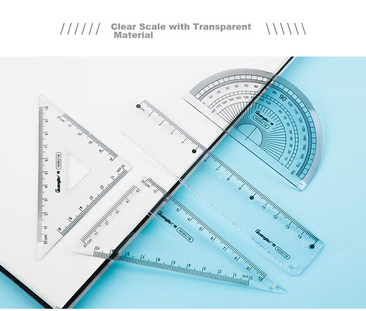 GuangBo Student Stationery Drawing And Exam Ruler Set Minimalist Style (Straight Ruler + Two Triangle Rulers + Protractor) Combination Pack H05323 8