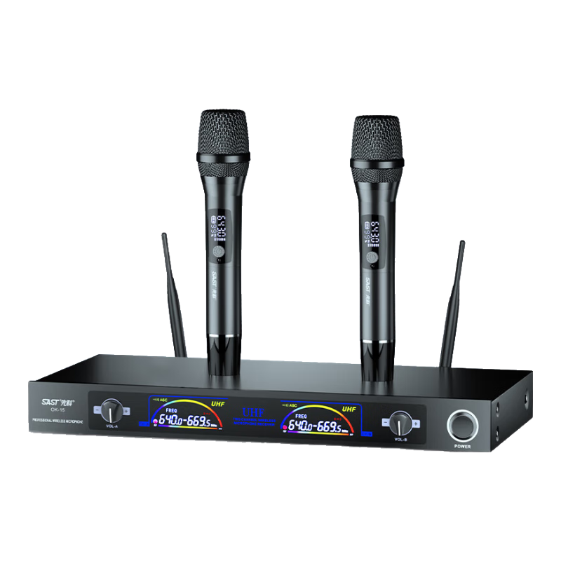 SAST OK-15 Wireless Microphone System, Dual Channel, UHF Wireless Microphone, Professional Karaoke Mic for Meetings And Home KTV