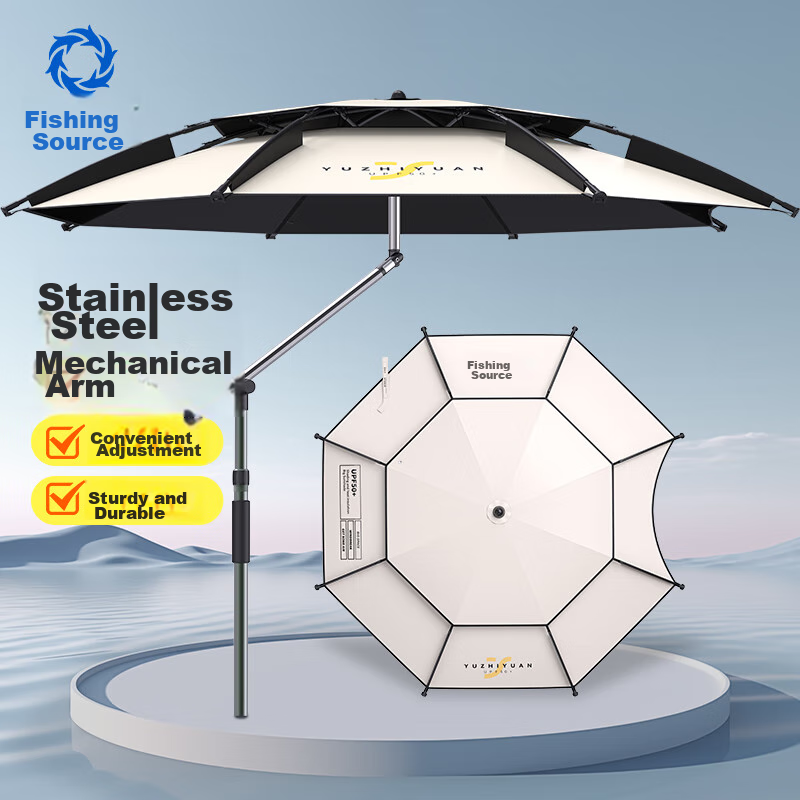 Yuzhiyuan Fishing Umbrella Mechanical Arm Crutch, Camping Thickened Sunshade, Outdoor Black Rubber, Storm-Proof, Anti-Rotation, 12-Sided, 2.6 Meters