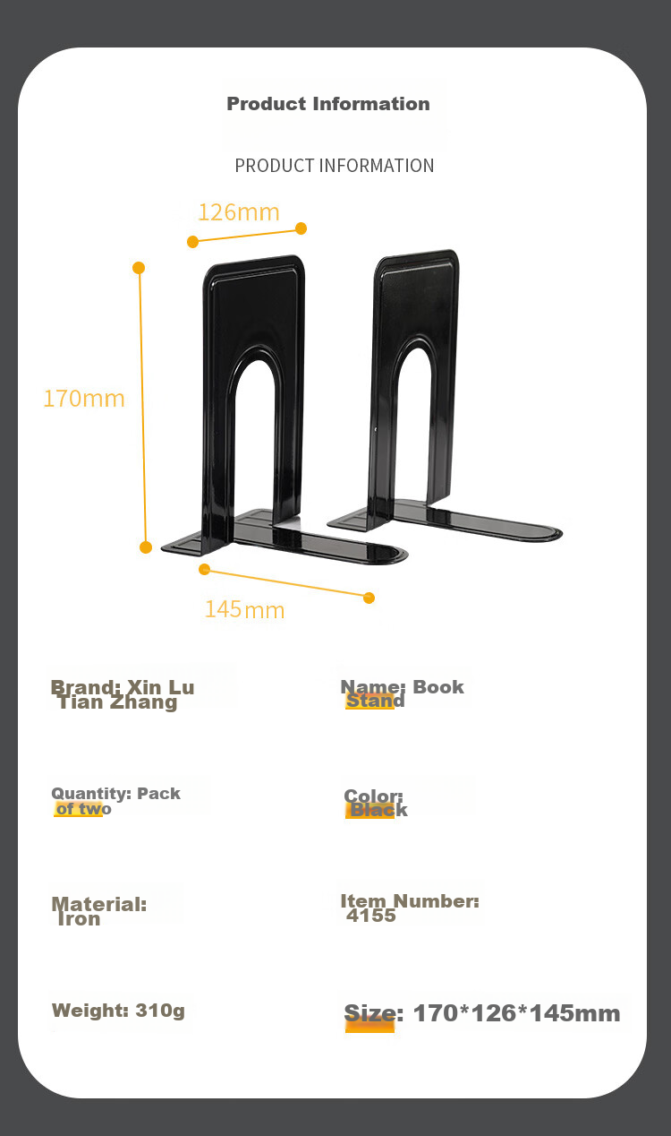 TANGO (16cm) Arc L-Shaped Metal Desktop Bookend Storage Rack, Bookshelf Organizer for Office And Study, Essential Back-To Supplies for Office And School Use, Black 2