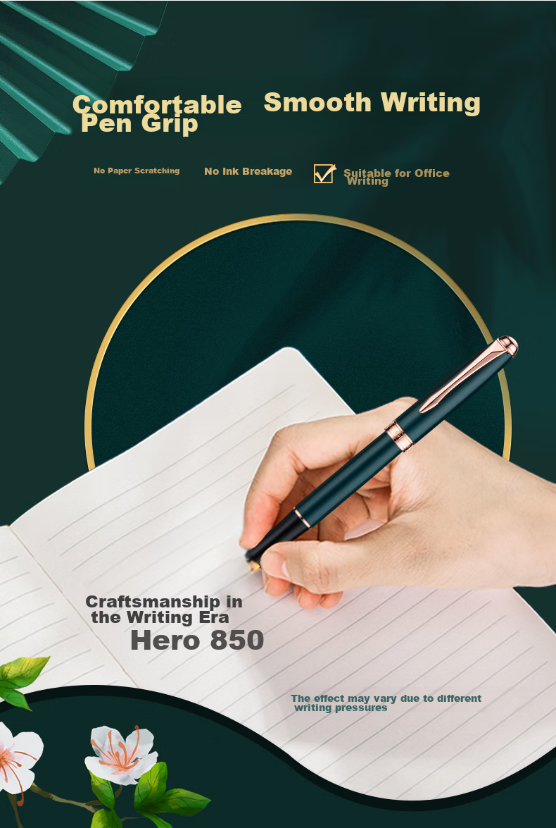 HERO Fountain Pen Stationery, Stylish for Men And Women Students, Iridium Gold Fountain Pen, Business Office Personal Ink Pen 850, Black 5