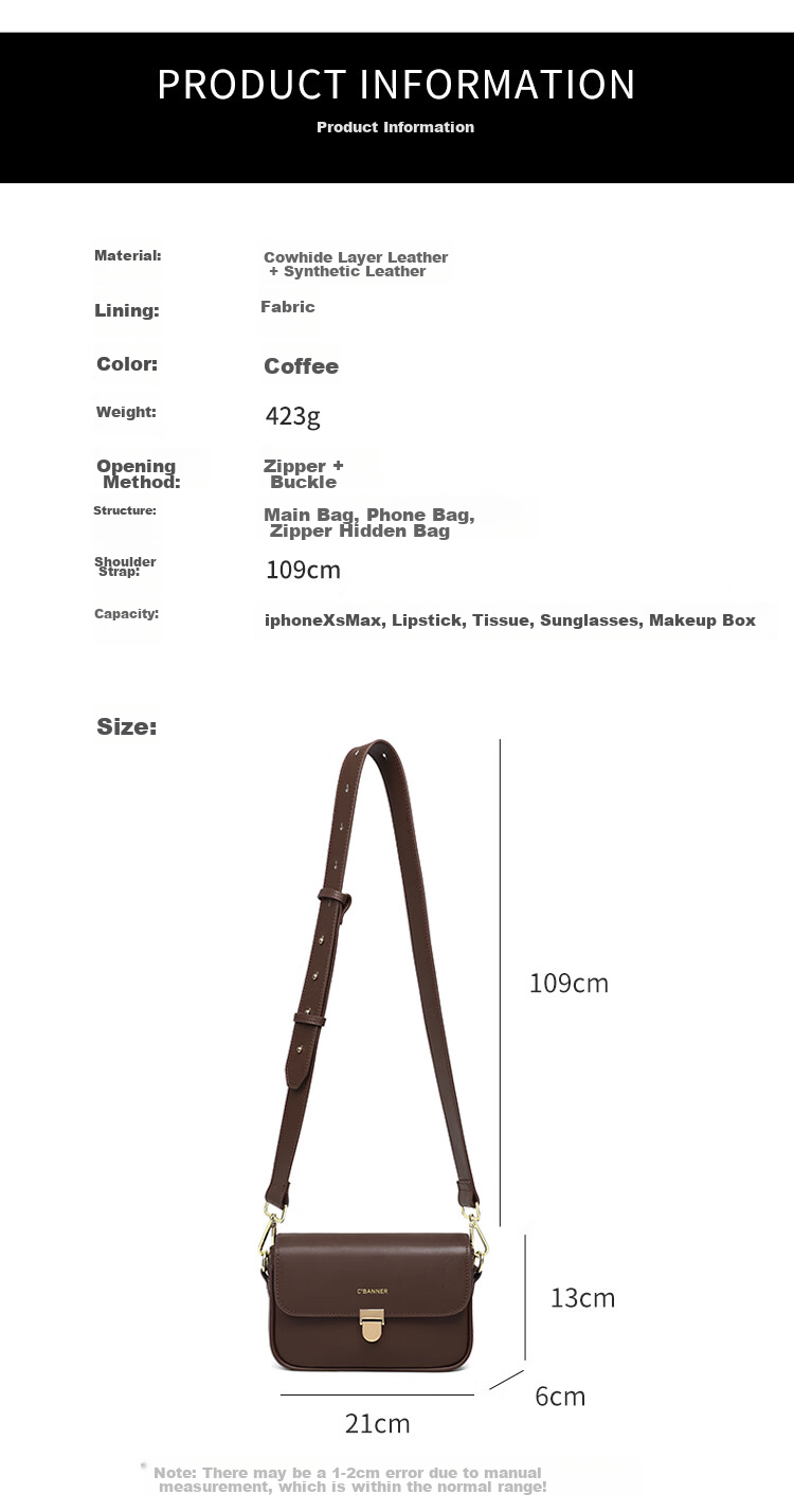 C.BANNER Leather Handbag, Women's Crossbody Bag, Shoulder Bag, Small Satchel for Women, Brand Birthday Mother's Day Gift, Practical Present for Mom 4