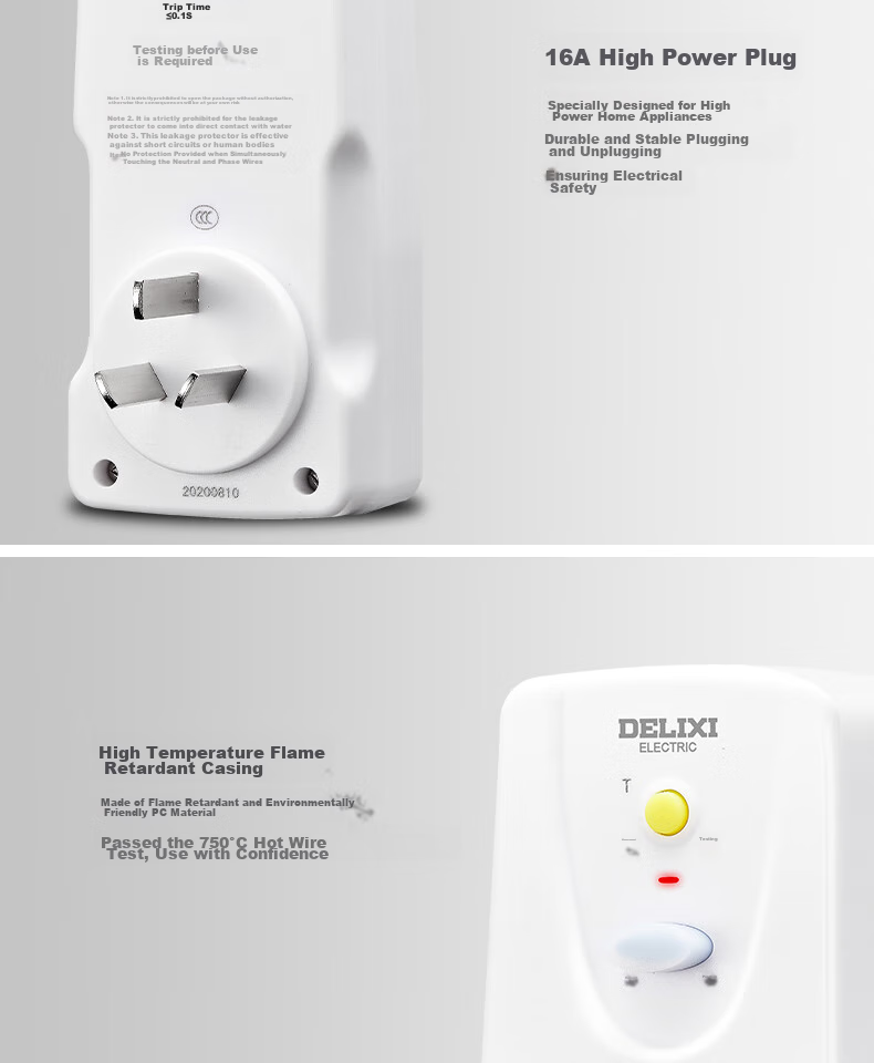 DELIXI Leakage Protector Plug, Wiring Anti-Leakage Plug, Leakage Protector, 10A, Self-Wiring Required, No Switch 8