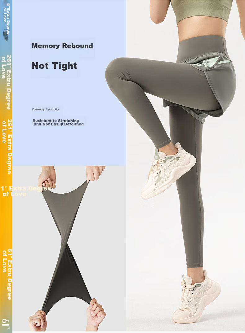 361° Women's Sports Pants, Fitness Leggings, Faux Two-Piece Yoga Pants, High-Waisted, Butt-Lifting, Slimming, Yoga Wear for Running 12