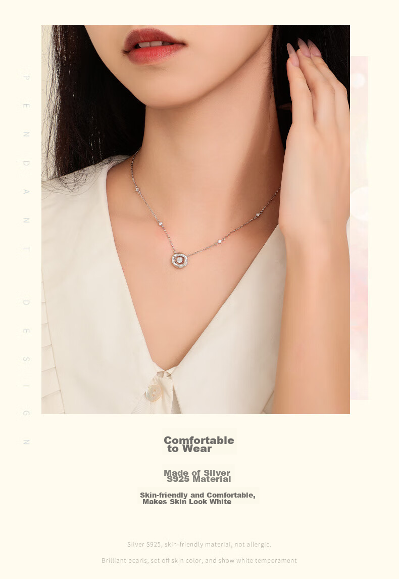 CHOW TAI SENG [Birthday Gift] Mobius Ring Silver Necklace, Dancing Heart Light Luxury Collarbone Chain for Girlfriend 7