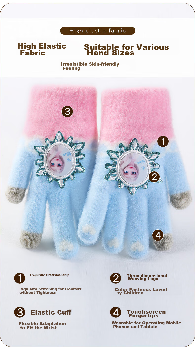 Disney Children's Gloves for Girls, Spring Baby Detachable Five-Finger Gloves, Elementary School Student Writing Gloves SP70288 Blue 12