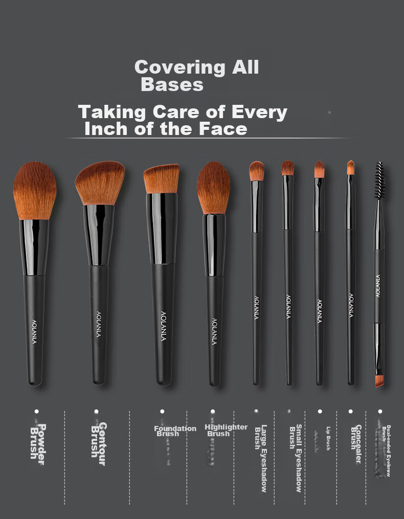 AOLANLA Master-Level Makeup Brush Set, 9 Pieces Including Loose Powder And Eyeshadow Brushes, Beginner Beauty Tool Gift Box, Holiday Present 3