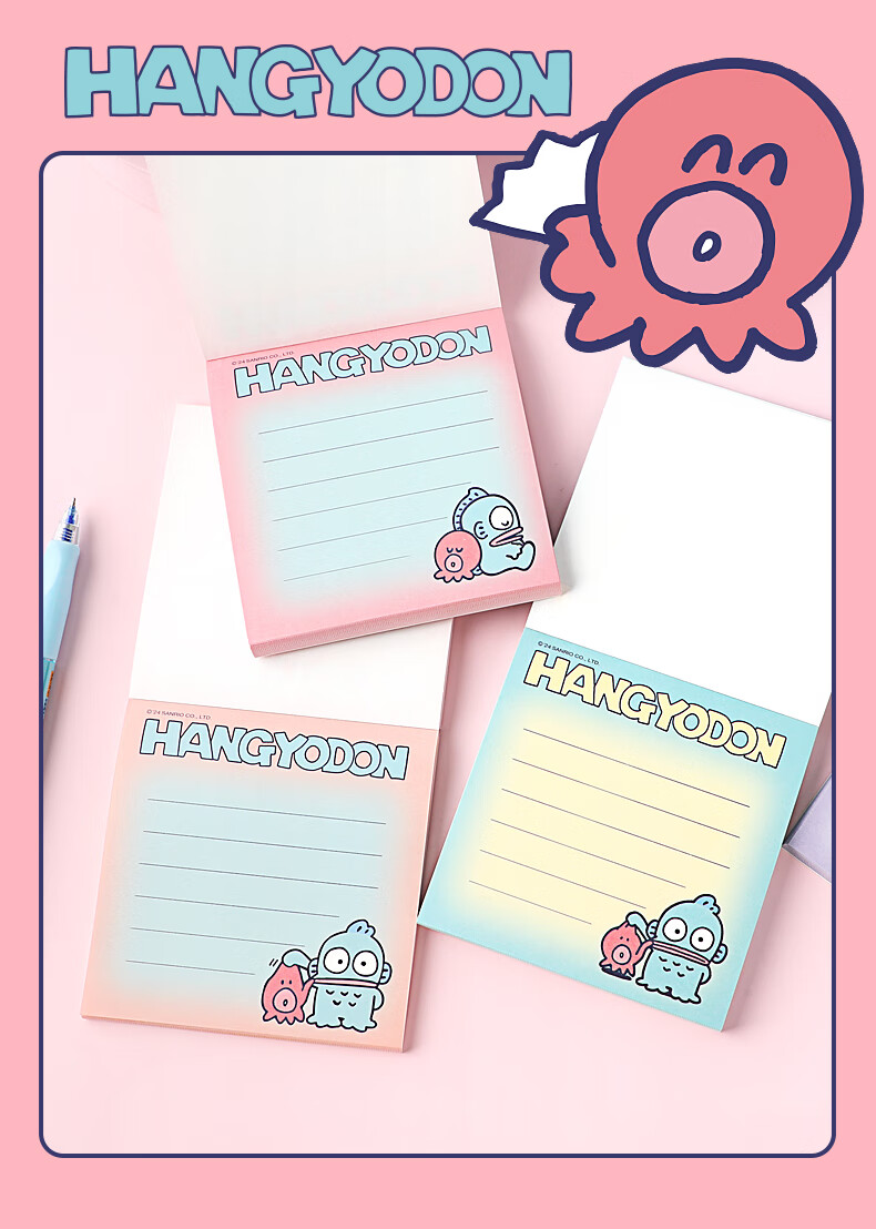 GuangBo X Sanrio Co-Branded Square Notebook, Mini Pocket Notebook, Memo Pad, Aesthetic Journal, Notepad, 100*100mm/80 Sheets, Half-Person Fish Green, KT81387 7