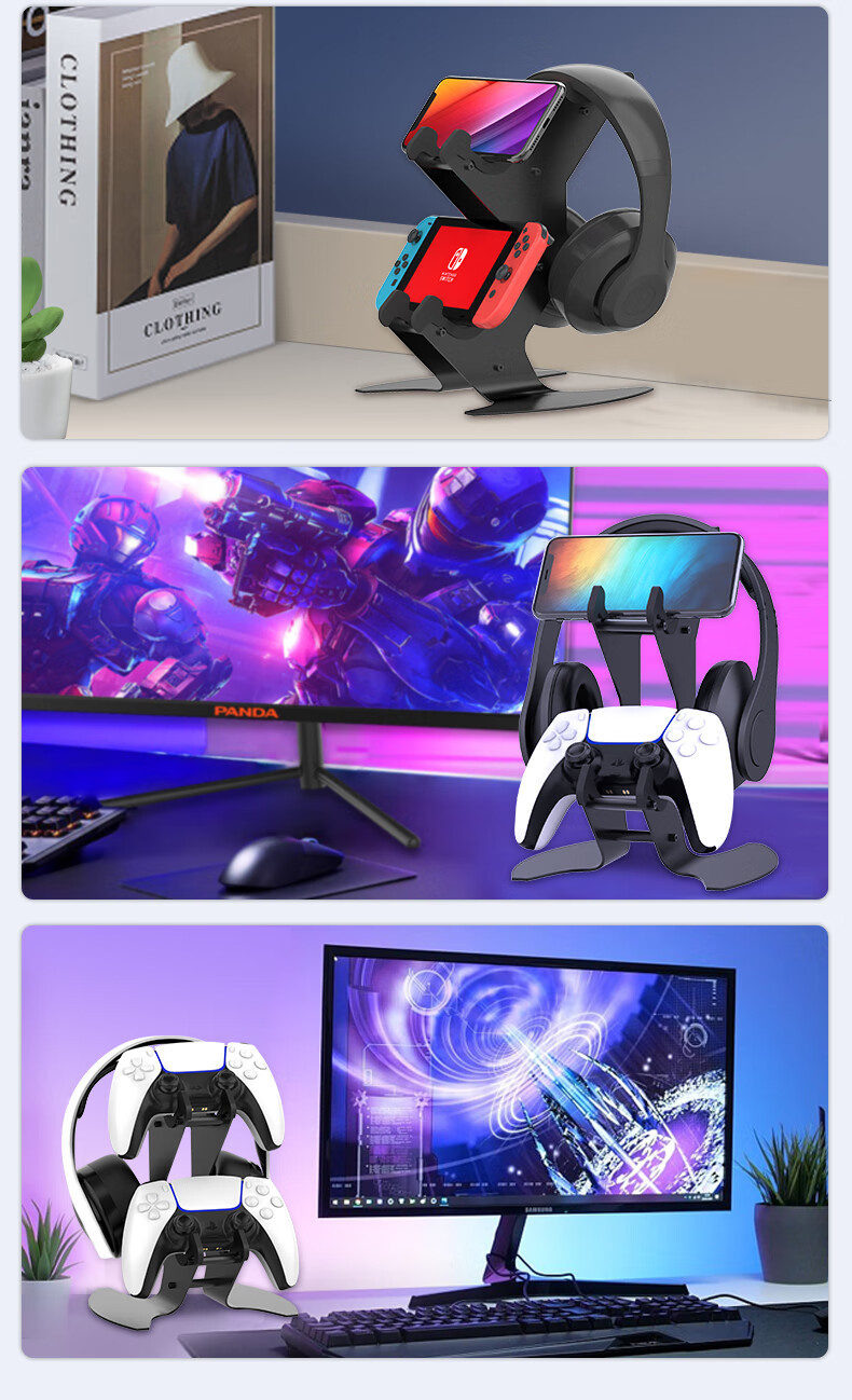 KETENG Desktop Multifunctional Stand, Game Controller And Headphone Storage Two-In Compatible with XBOX, Switch, PS4/PS5, Over-Ear Headset Hanger, E-Sports Desktop Stand 6
