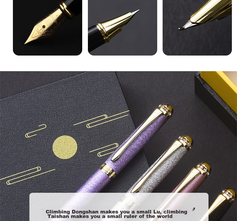 HERO Fountain Pen 1520 Black Velvet Sand Multi-Color Fine Nib Iridium Gold Fountain Pen Signature Pen for Men And Women Office Gift Ink Gift Box Set 3