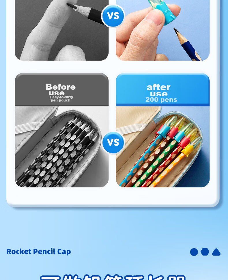 M&G Rocket Pencil Caps, Silicone Thick And Thin Pencil Barrel Universal Pen Covers, Pencil Extenders, School Supplies, Pack of 5, ABT984F4 9