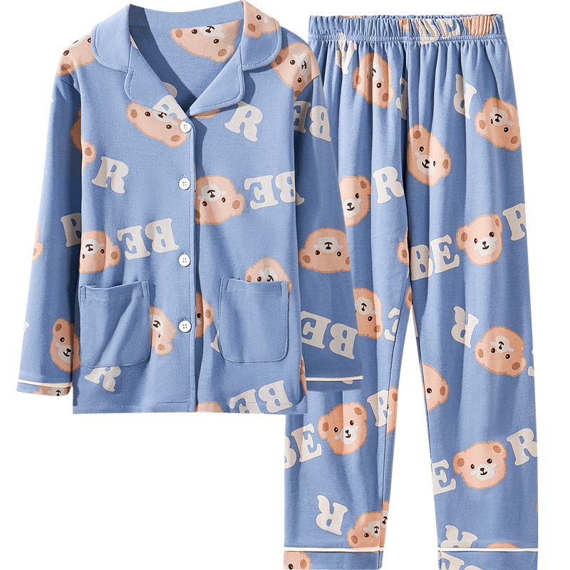 LangSha Kids Pajamas Boys Four Seasons Pure Cotton Long Sleeve Long Pants Set for Older Children and Teens