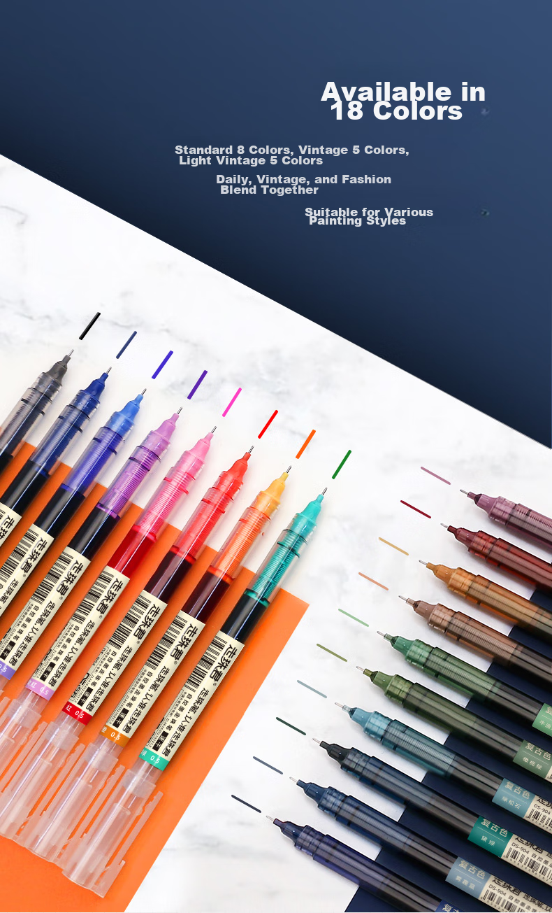 Dianshi Colorful Rollerball Pen, 0.5mm Full Needle Tube, Student Signature Pen, Ink Pen, Ballpoint Pen, 904 Ballpoint, Vintage Color, Multiple Colors, Quick-Drying, 5 Pens Per Box 3