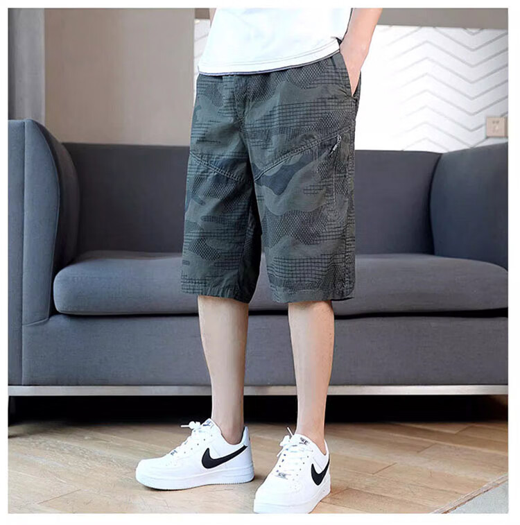 JEEP SPIRIT Men's Workwear Shorts Summer Loose Casual Pants Straight Leg Cotton Cropped Camouflage Light Gray 5XL 3