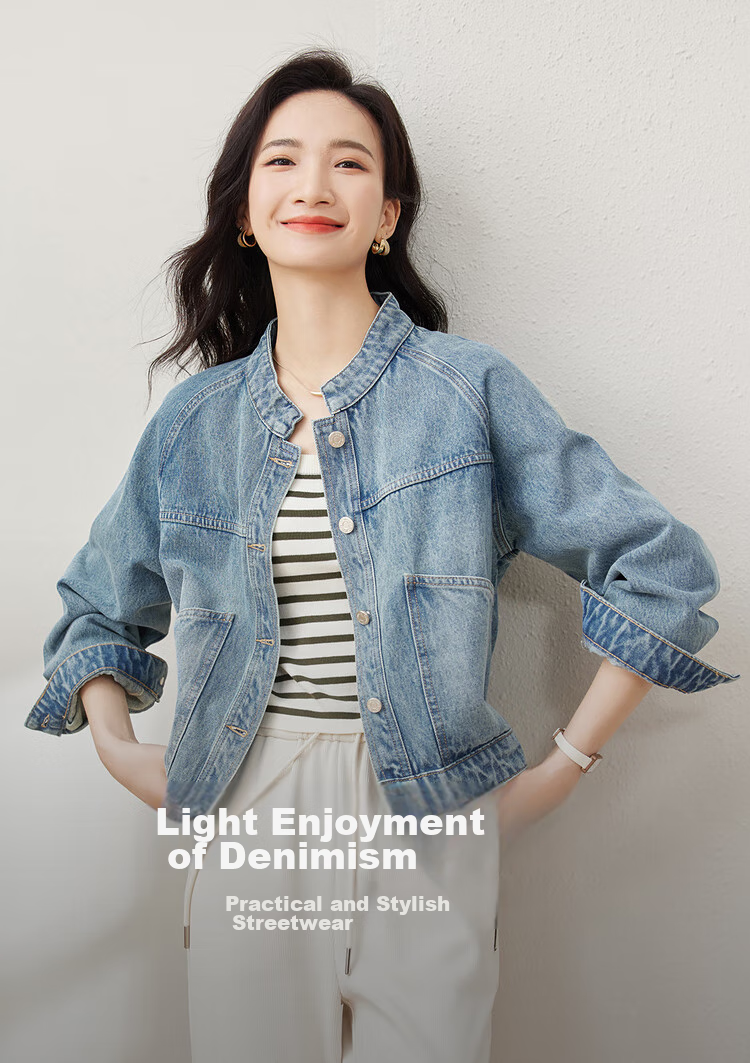 Sentubila Spring And Autumn Pure Cotton Denim Jacket, Short High-End Women's Clothing, Elegant Casual Versatile Top, Denim Blue, XL 1