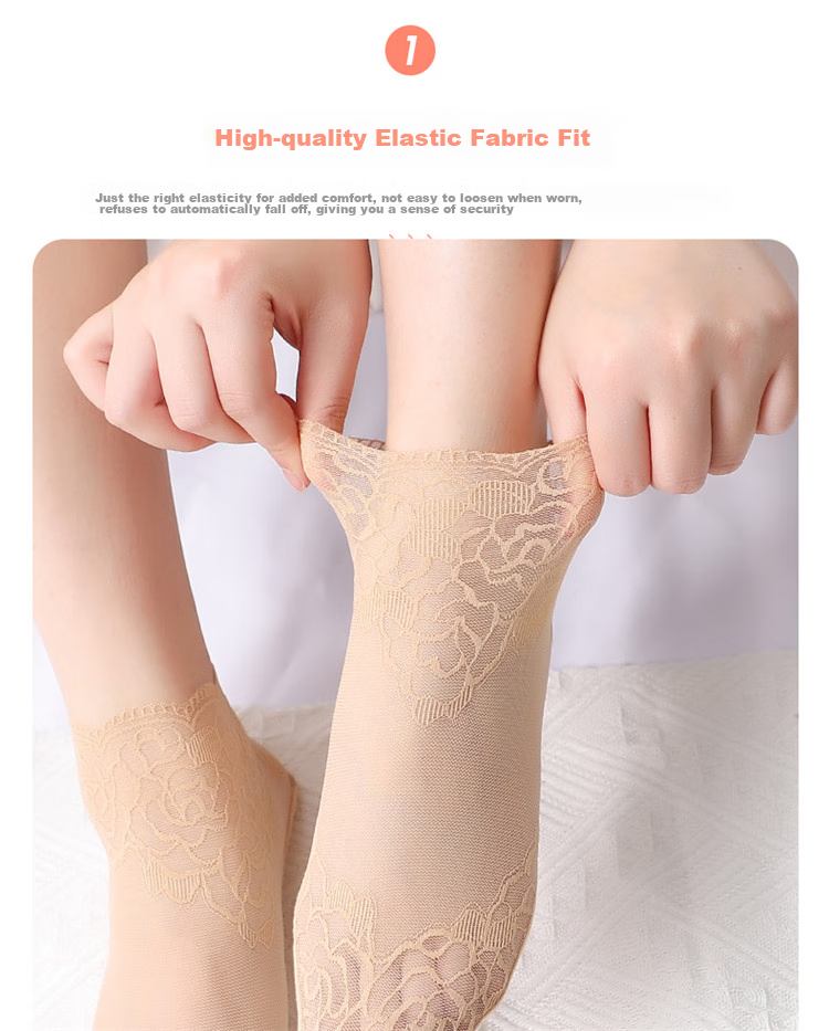 LangSha Women's Lace Stockings with Ribbons, 6 Pairs of Mesh Short Socks with Cotton Bottoms, Thin Spring And Summer Socks 6